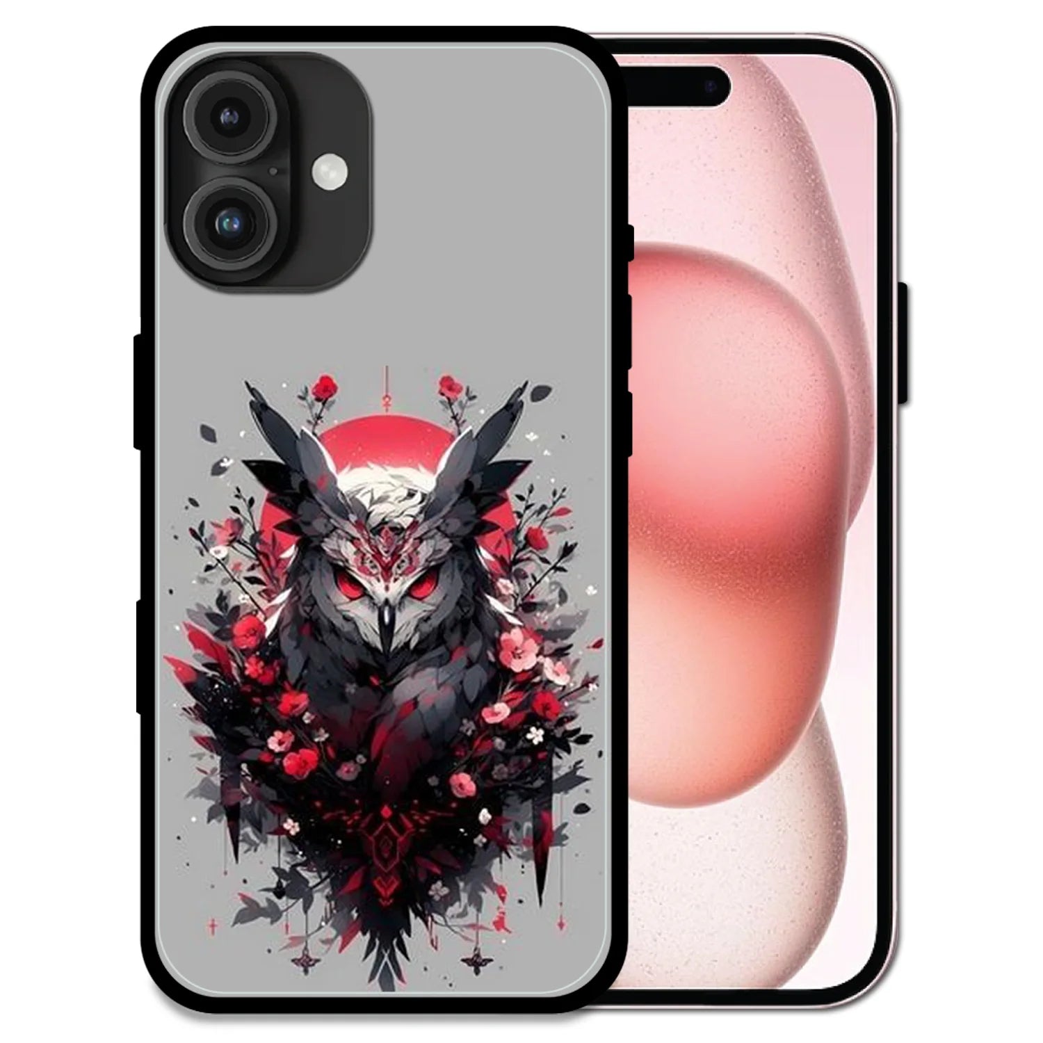 'Crimson Owl Mystique - Glossy Metal Silicone Case For Apple iPhone 16