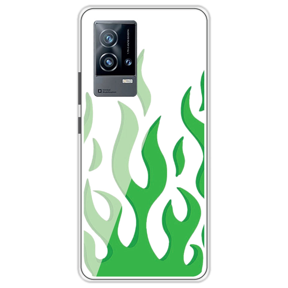 Green Flames - Clear Printed Silicone Case For iQOO Models