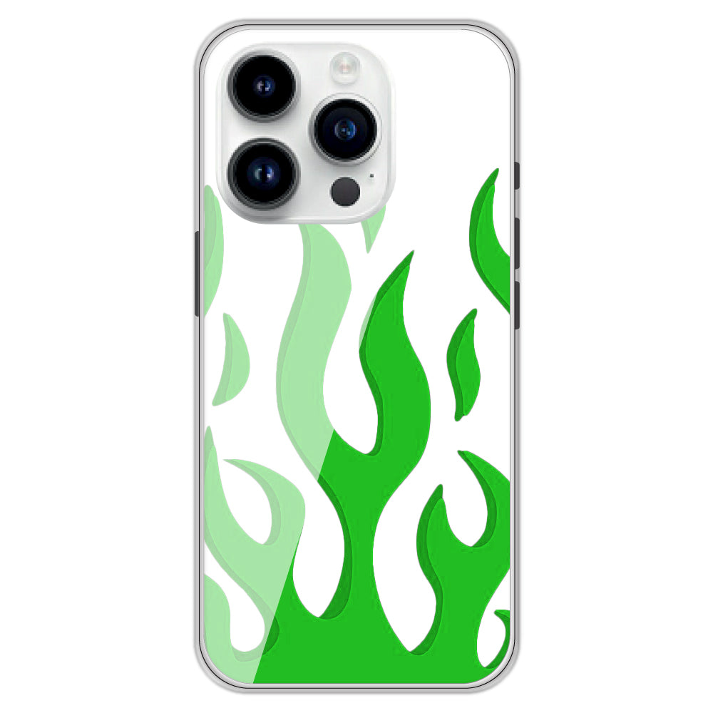 Green Flames - Clear Printed Case For Apple iPhone Models