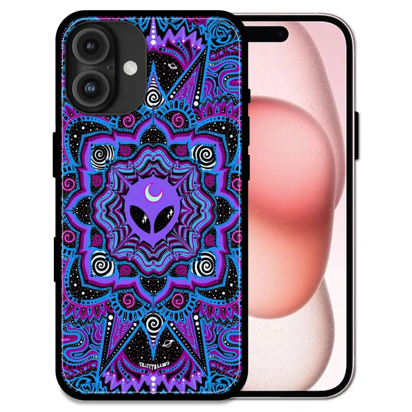 'Alien Mandala Design - Glossy Metal Silicone Case For Apple iPhone 16