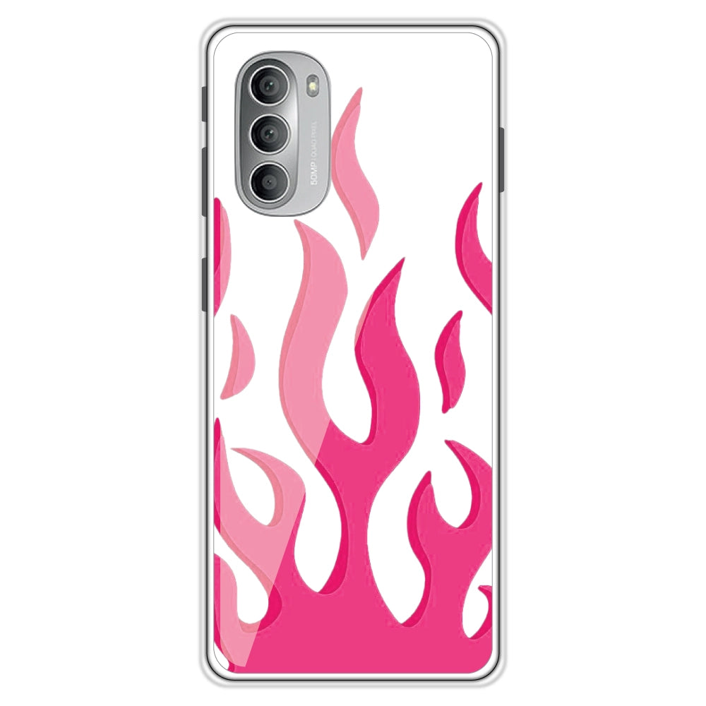 Pink Flames - Clear Printed Silicon Case For Motorola Models