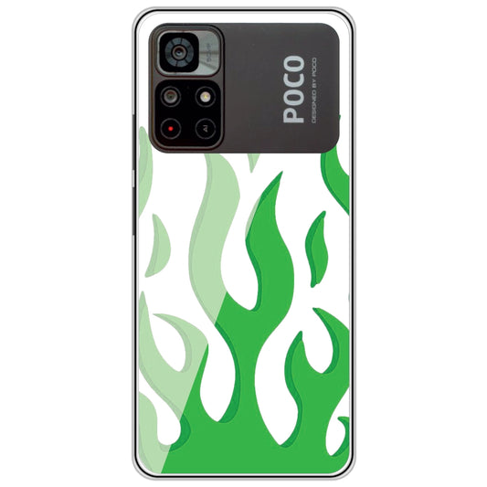 Green Flames - Clear Printed Silicone Case For Poco Models