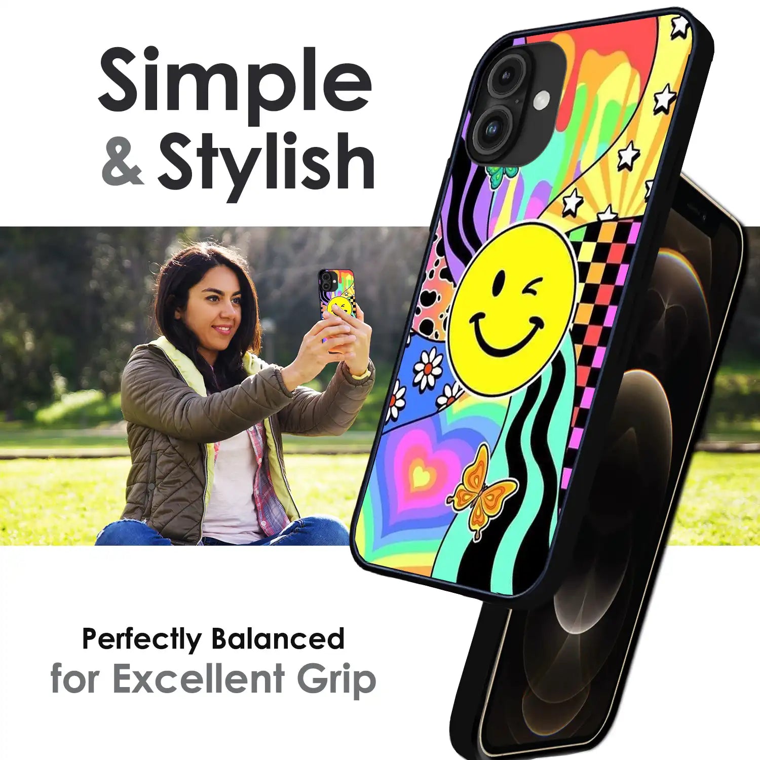 Groovy Smiley Splash - Glossy Metal Silicone Case For Apple iPhone Infographic