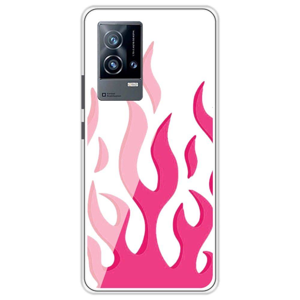 Pink Flames - Clear Printed Silicone Case For iQOO Models