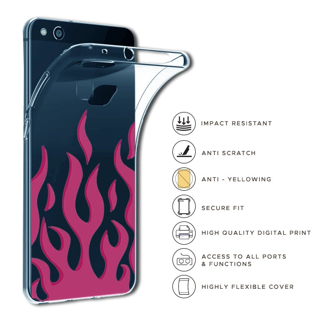 Pink Flames - Clear Printed Case For OnePlus Models Infographics