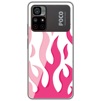 Pink Flames - Clear Printed Silicone Case For Poco Models