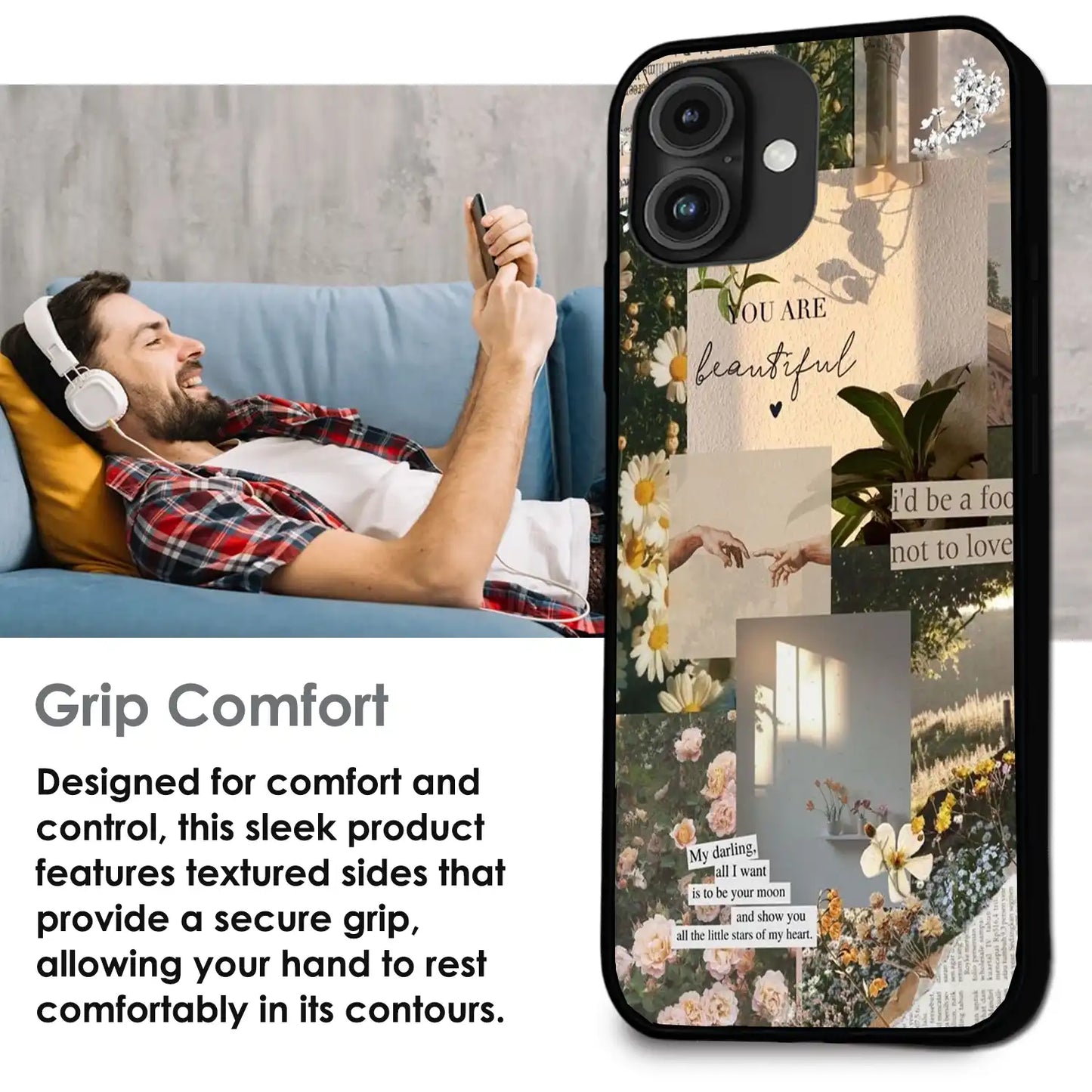 Floral Aesthetic Collage - Glossy Metal Silicone Case For Apple iPhone Infographic