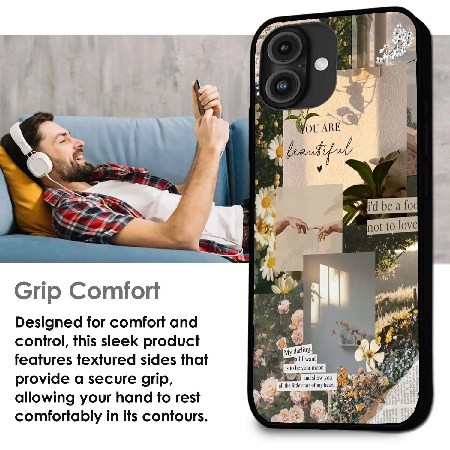 Floral Aesthetic Collage - Glossy Metal Silicone Case For Apple iPhone Infographic