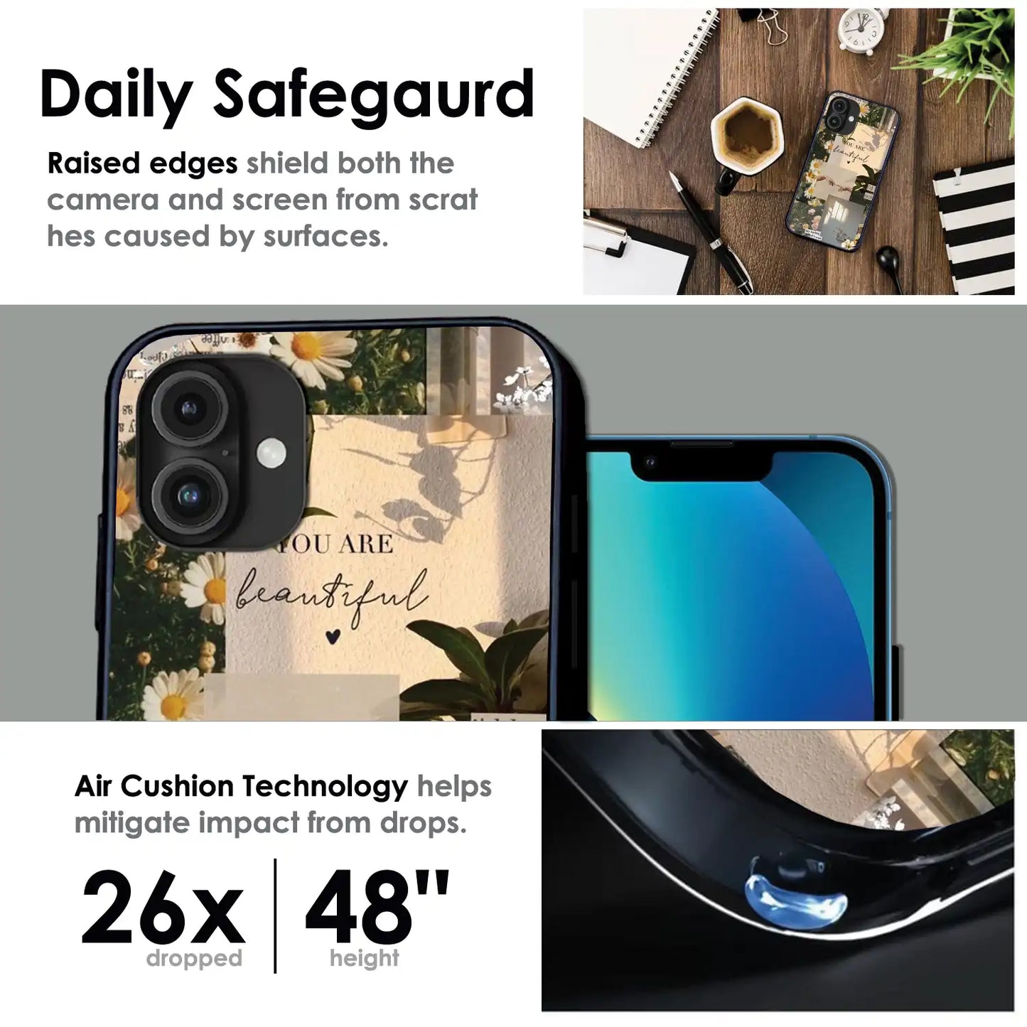 Floral Aesthetic Collage - Glossy Metal Silicone Case For Apple iPhone Infographic