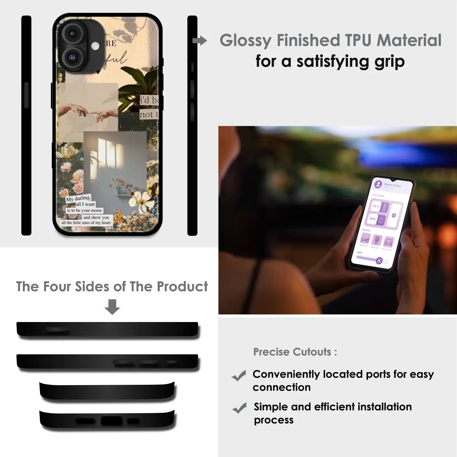 Floral Aesthetic Collage - Glossy Metal Silicone Case For Apple iPhone Infographic