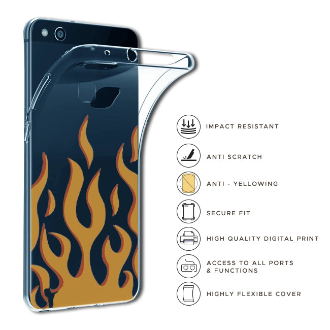 Orange Flames - Clear Printed Silicone Case For Samsung Models infographic