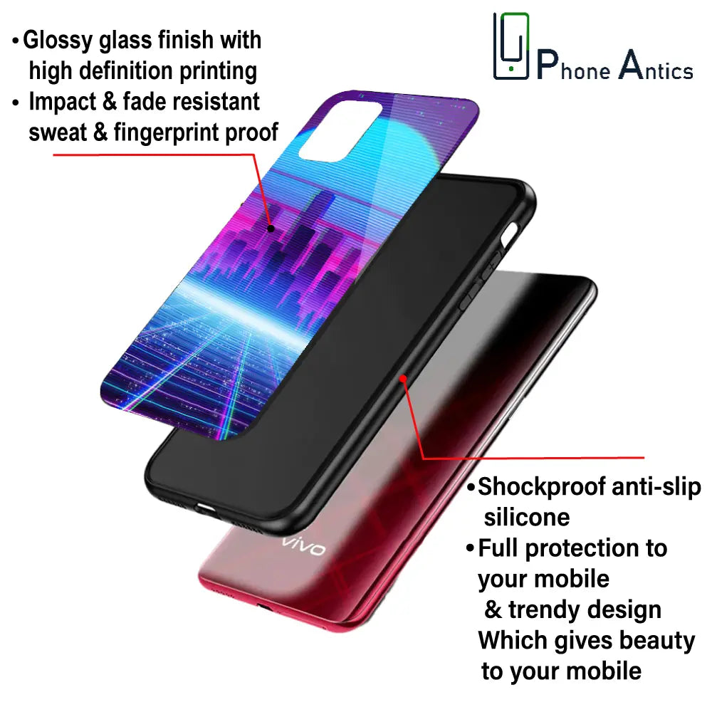 'Cityscape Synthwave - Glass Case For Apple iPhone Infographic