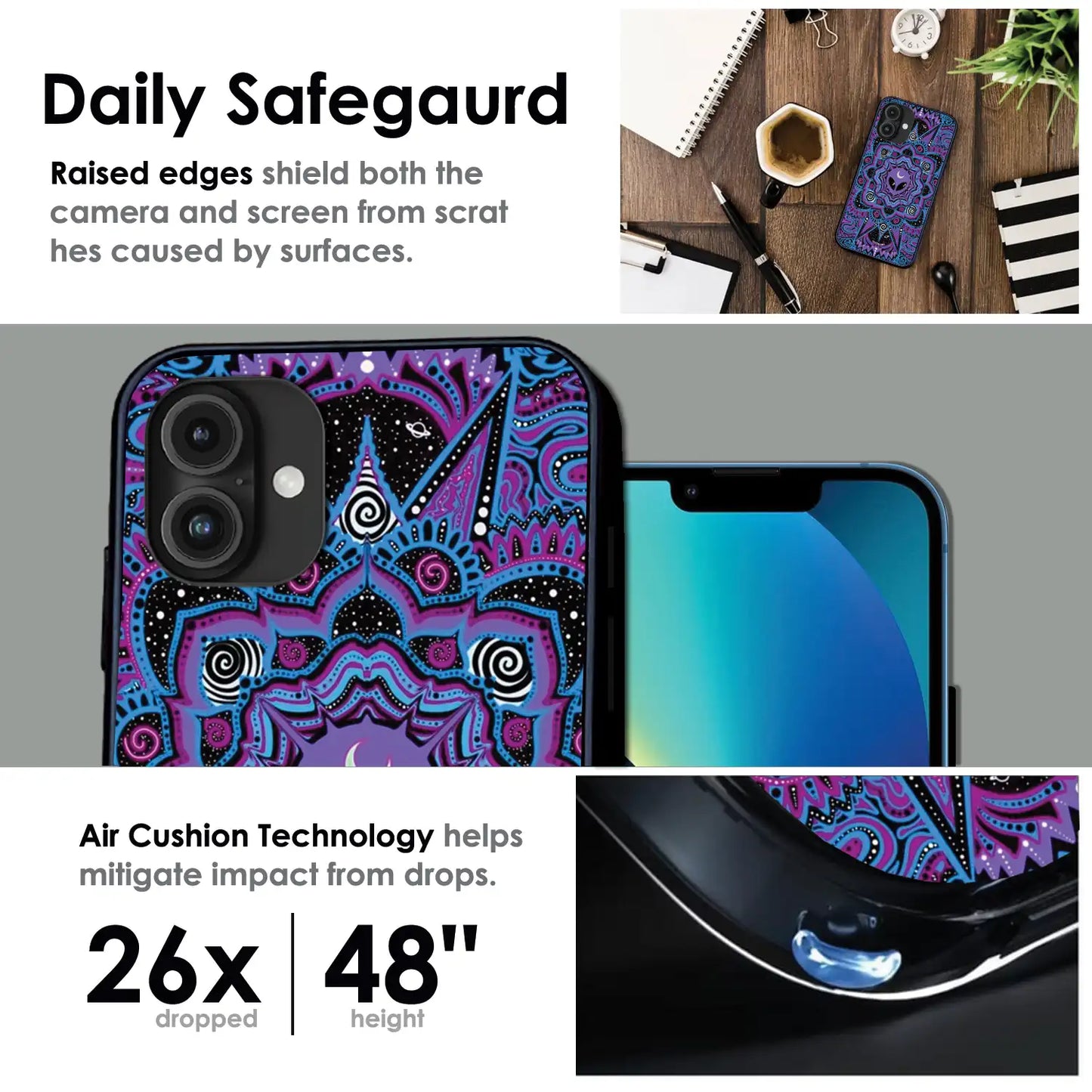 Alien Mandala Design - Glossy Metal Silicone Case For Apple iPhone Infographic