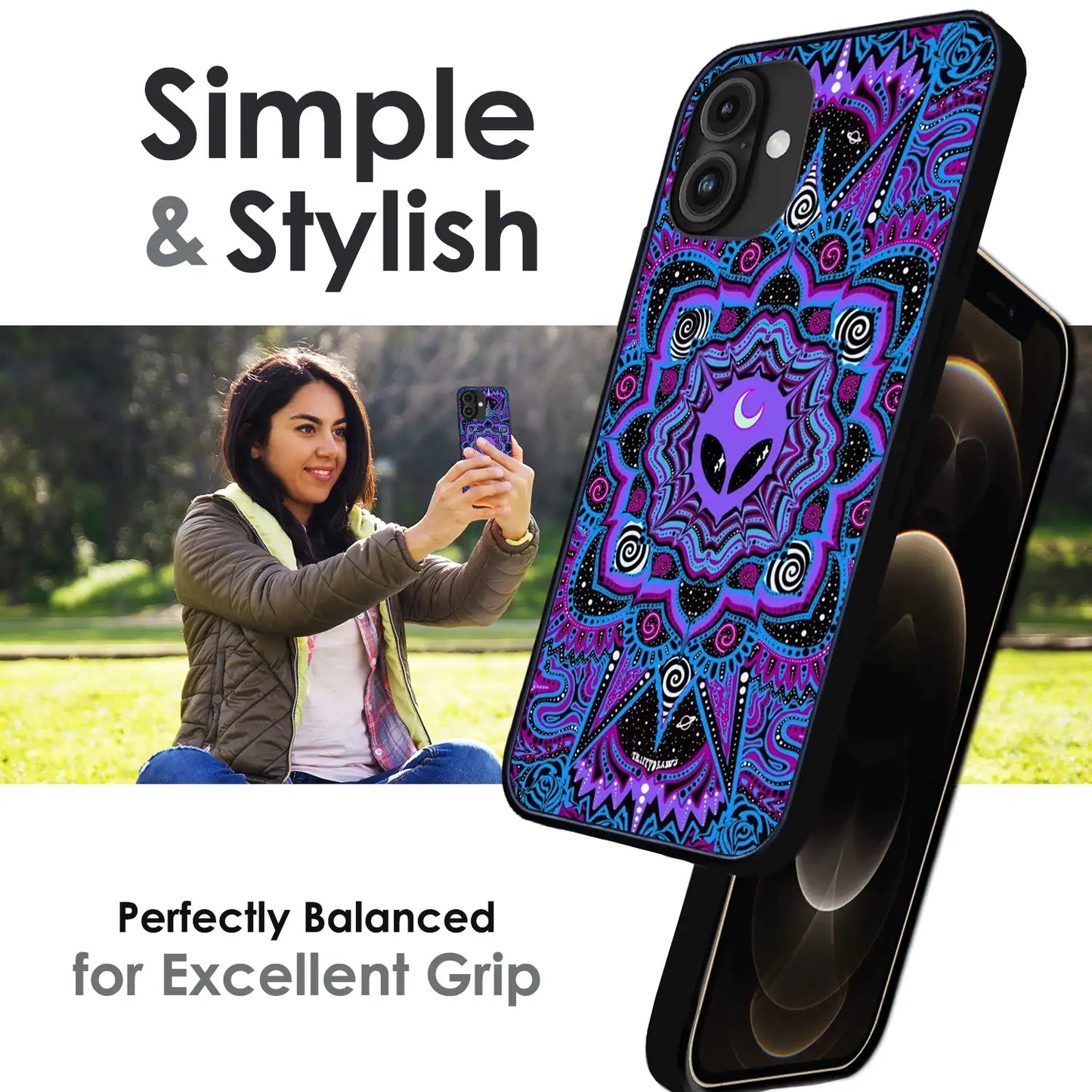 Alien Mandala Design - Glossy Metal Silicone Case For Apple iPhone Infographic
