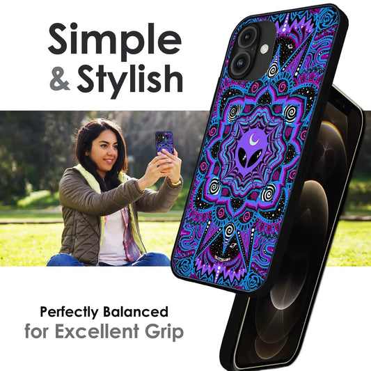 Alien Mandala Design - Glossy Metal Silicone Case For Apple iPhone Infographic