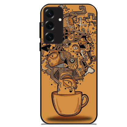 Abstract Coffee Doodle - Glossy Metal Silicone Cases for Samsung Models