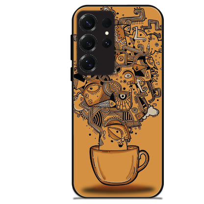 Abstract Coffee Doodle - Glossy Metal Silicone Cases for Samsung Models