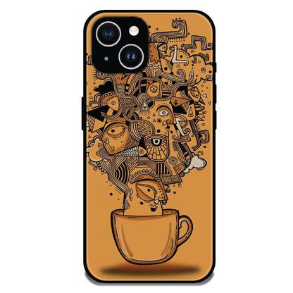 Abstract Coffee Doodle - Glossy Metal Silicone Cases for Apple iPhone
