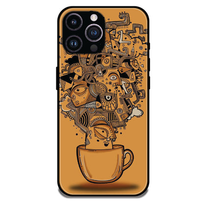 Abstract Coffee Doodle - Glossy Metal Silicone Cases for Apple iPhone