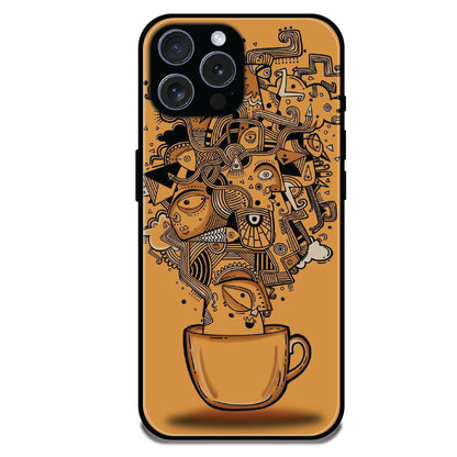 Abstract Coffee Doodle - Glossy Metal Silicone Cases for Apple iPhone