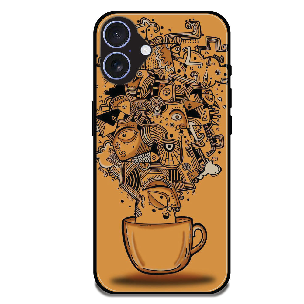 Abstract Coffee Doodle - Glossy Metal Silicone Cases for Apple iPhone