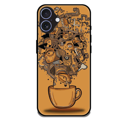 Abstract Coffee Doodle - Glossy Metal Silicone Cases for Apple iPhone