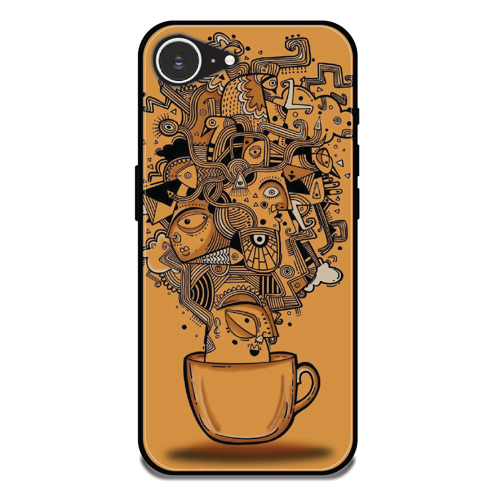 Abstract Coffee Doodle - Glossy Metal Silicone Cases for Apple iPhone