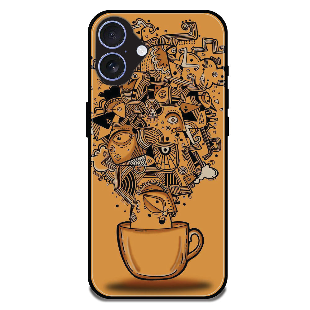 Abstract Coffee Doodle - Glossy Metal Silicone Cases for Apple iPhone