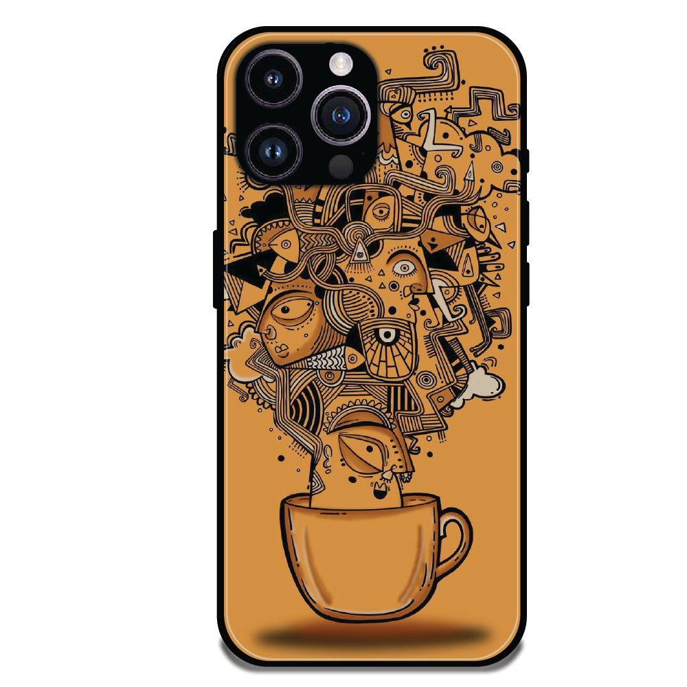 Abstract Coffee Doodle - Glossy Metal Silicone Cases for Apple iPhone