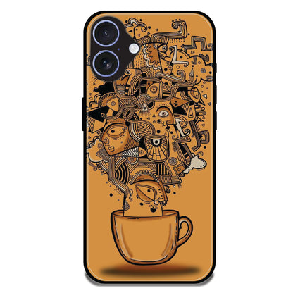 Abstract Coffee Doodle - Glossy Metal Silicone Cases for Apple iPhone