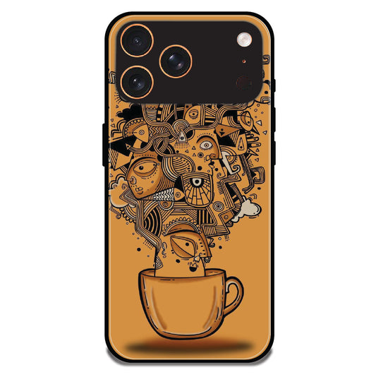 Abstract Coffee Doodle - Glossy Metal Silicone Case For Apple iPhone Models