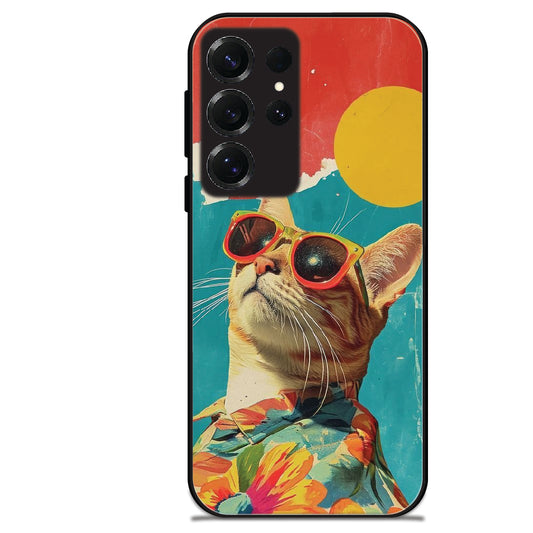 Cool Cat Summer - Glossy Metal Silicone Cases for Samsung Models