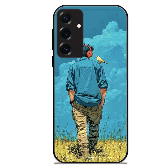 Dreamer in Blue Clouds - Glossy Metal Silicone Cases for Samsung Models