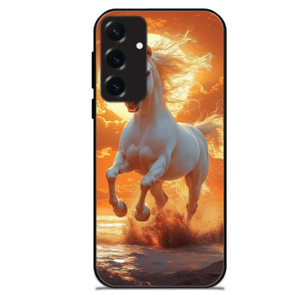 Majestic White Horse Sunset - Glossy Metal Silicone Cases for Samsung Models