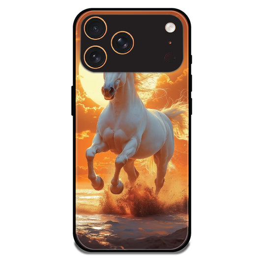 Majestic White Horse Sunset - Glossy Metal Silicone Case For Apple iPhone Models