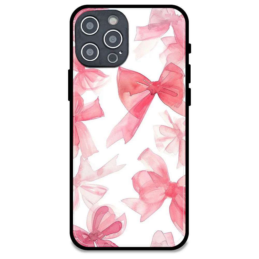 Cute Pink Bows - Glossy Metal Silicone Case For Apple iPhone Models