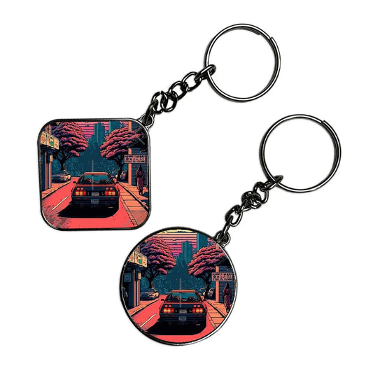 Retro City - Keychain With Silver Border (Pack Of 2)