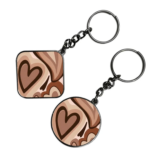 Brown Mini Hearts - Keychain With Silver Border (Pack Of 2)