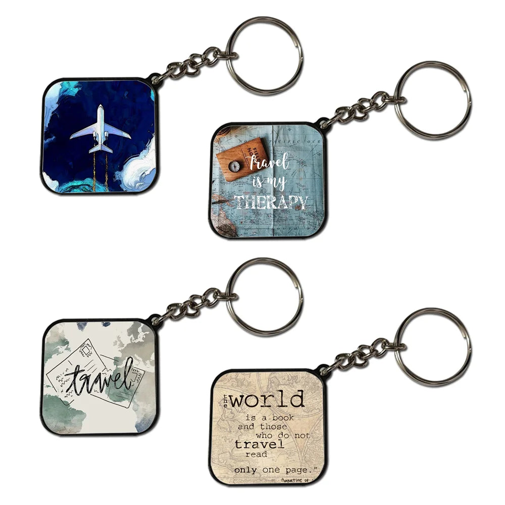 Travel - A Combo Of 4 Black Border Keychains