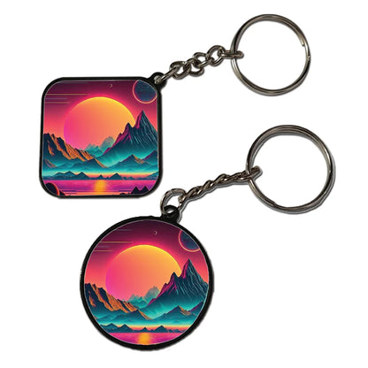 Sunset At The Mountains - Keychain With Black Border (Pack Of 2)