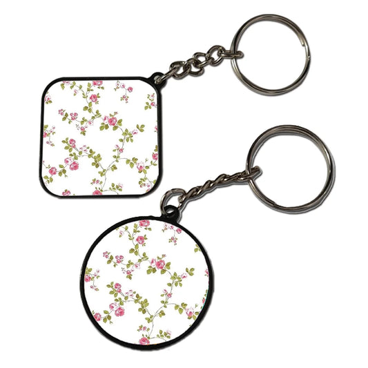 Pink Flowers - Keychain With Black Border (Pack Of 2)