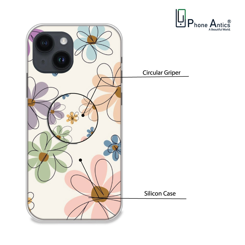 Rainbow Flowers - Silicone Grip Case For Apple iPhone Models iPhone 14 infographic