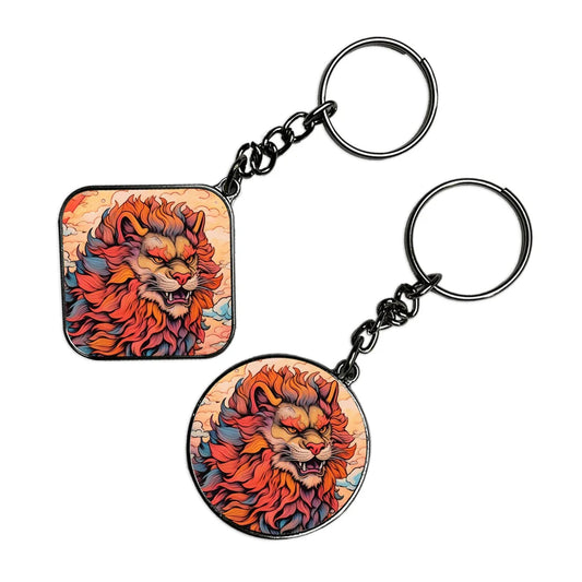 Lion - Keychain With Silver Border (Pack Of 2)