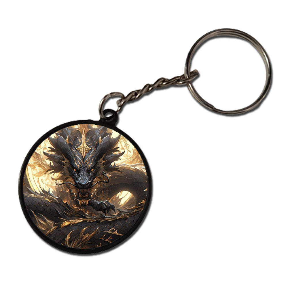 Black And Gold Dragon - Keychain CIRCLE