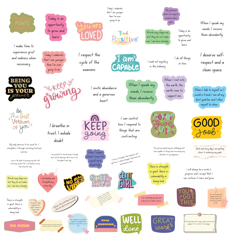 Motivational Sticker Bundle – 45 Waterproof Aesthetic Stickers for Phone Cases, Clear Covers, Journals, Scrapbooks & More