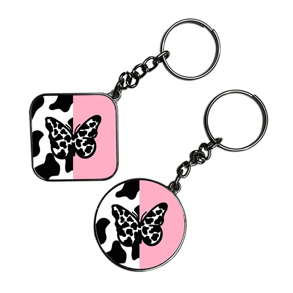 Cow Print Butterfly - Keychain With Silver Border (Pack Of 2)