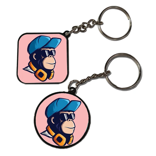 Monkey DJ - Keychain With Black Border (Pack Of 2)