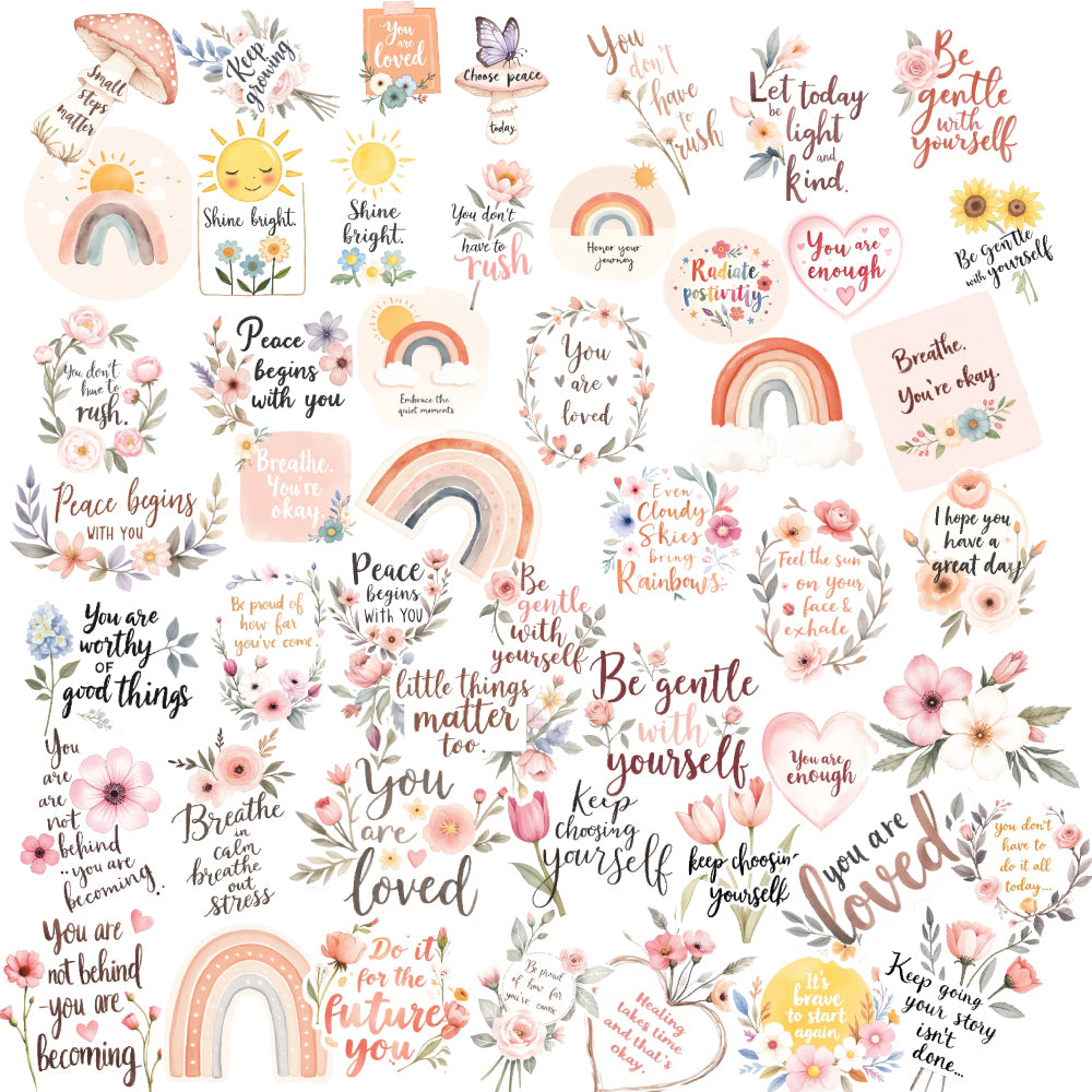 Boho Quotes Sticker Bundle – 45 Waterproof Aesthetic Stickers for Phone Cases, Clear Covers, Journals, Scrapbooks & More