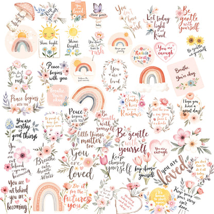Boho Quotes Sticker Bundle – 45 Waterproof Aesthetic Stickers for Phone Cases, Clear Covers, Journals, Scrapbooks & More