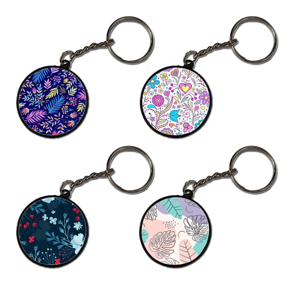 Floral - A Combo Of 4 Black Border Keychains